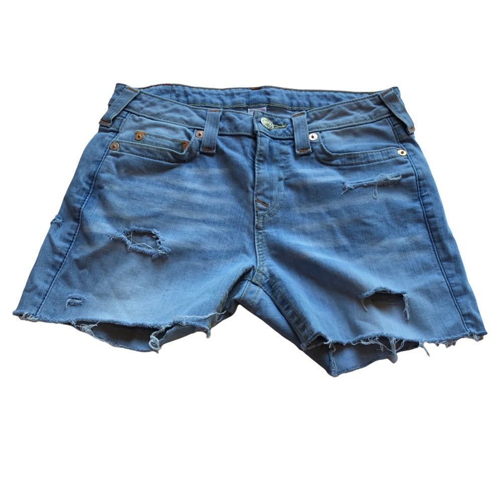True Religion cut off distressed shorts faded blue Size 30 very good condition